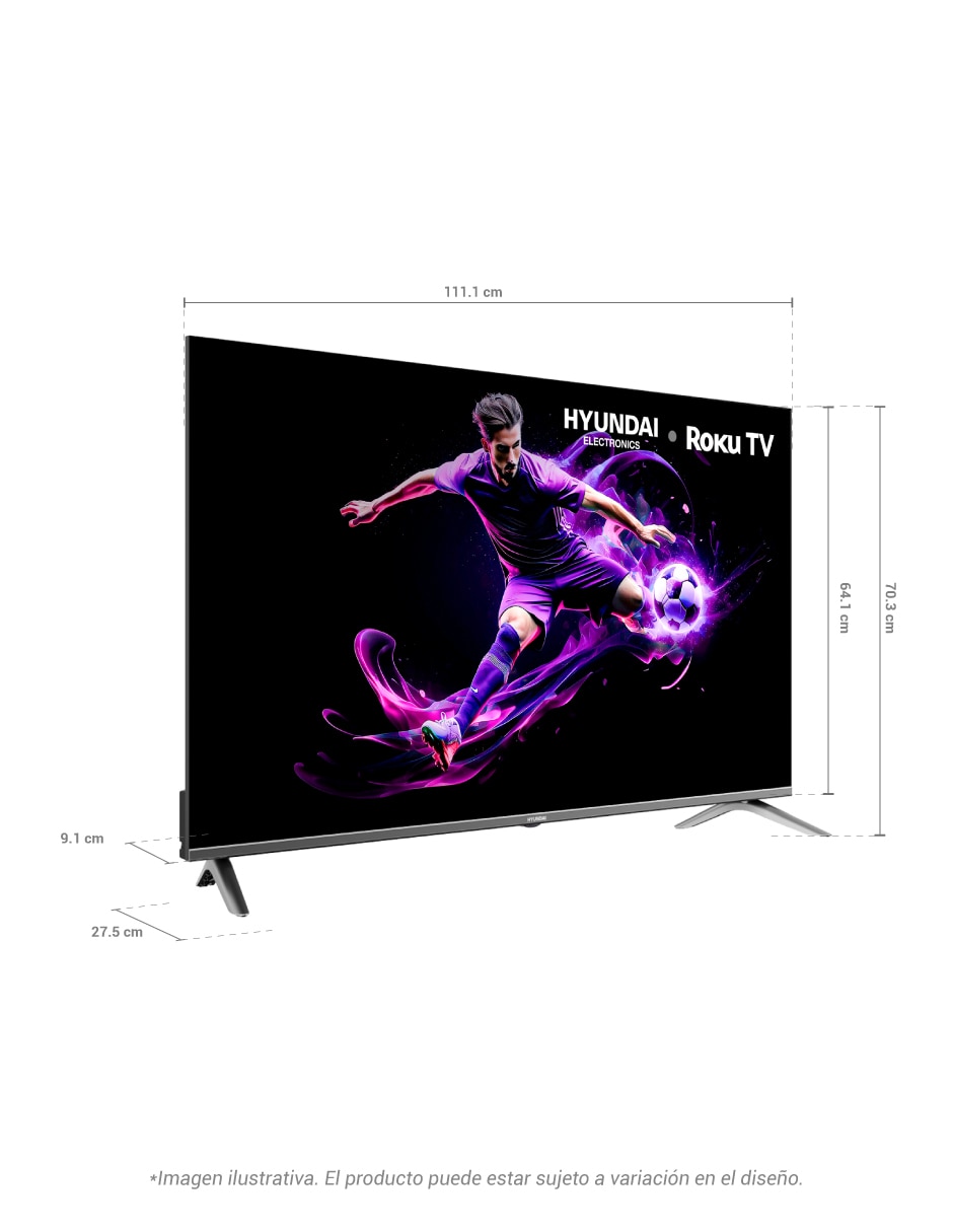 Pantalla Hyundai smart tv Led de 50 pulgadas 4K/UHD HYLED5026QR con Roku Tv