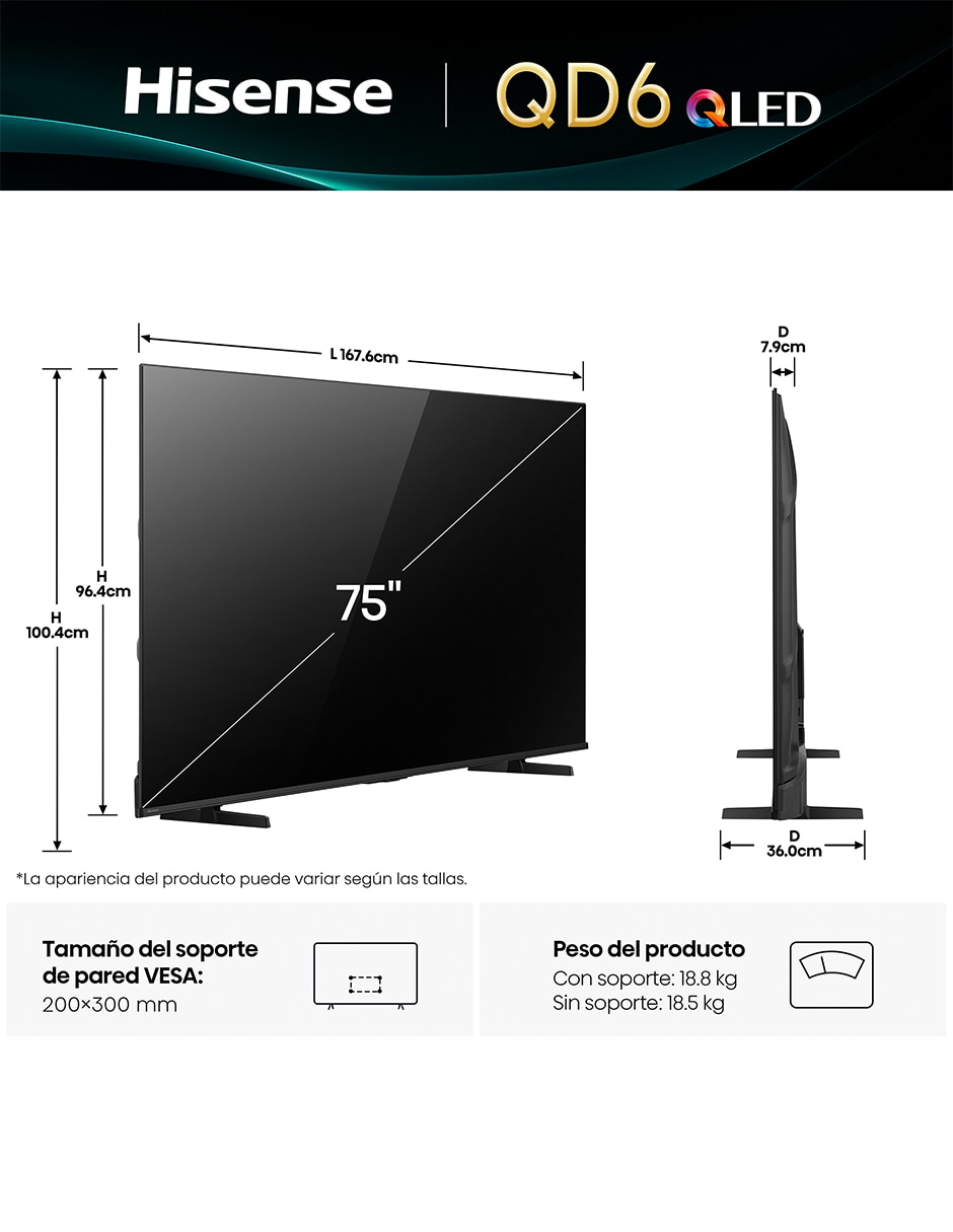 Pantalla Smart TV QLED de 75 pulgadas 4K/UHD 75QD6QV con AI Smooth Motion 15