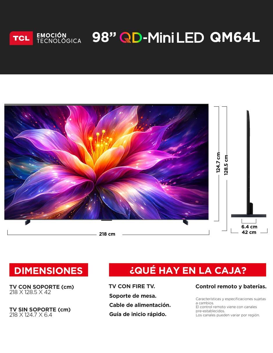 Pantalla qd- mini led de 98 pulgadas 4k/uhd 98qm64l con fire os 13