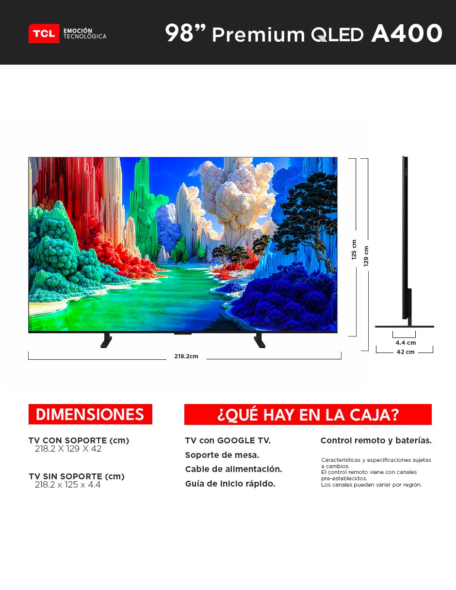 Pantalla QLED 98 pulgadas 4K/UHD 98A400 con Google TV 16