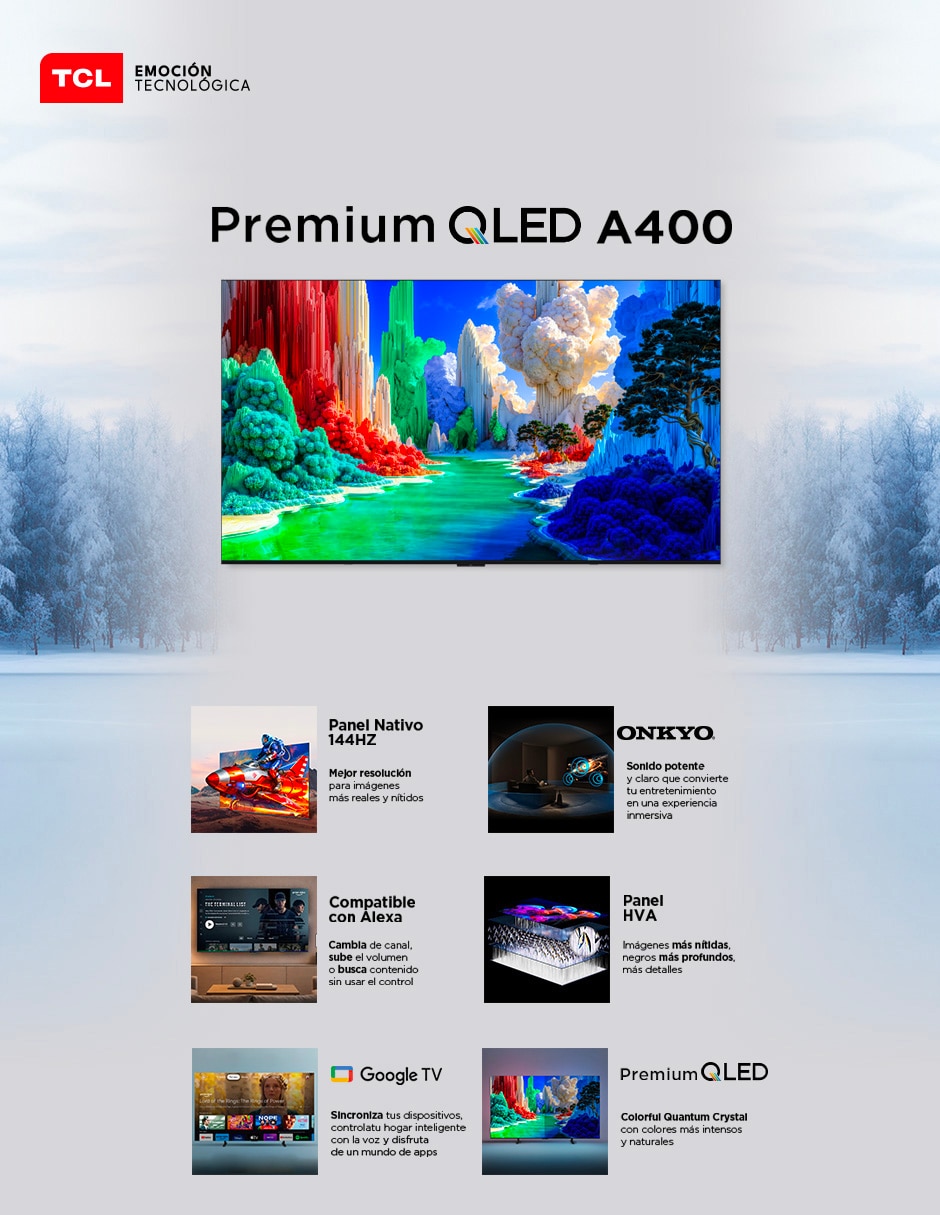 Pantalla QLED 98 pulgadas 4K/UHD 98A400 con Google TV 12