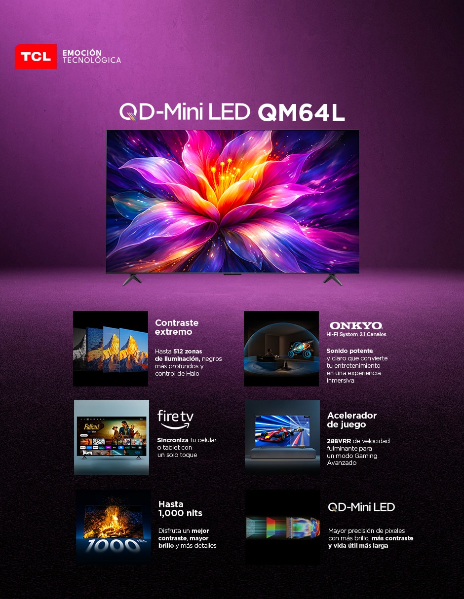 Pantalla QD- mini LED de 55 pulgadas 4K/UHD 55QM64L con Fire OS 14