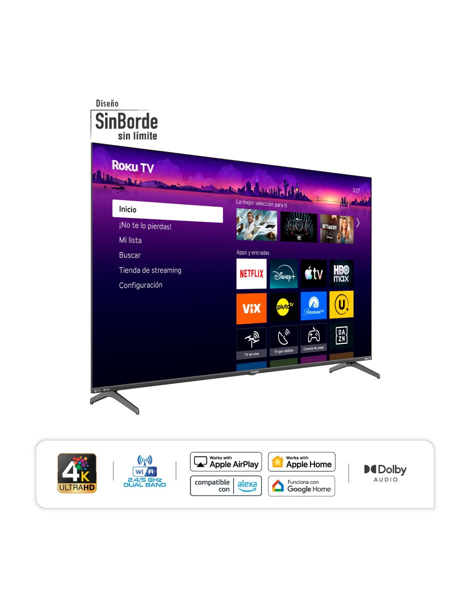 Pantalla qled de 4k/uhd hyled6516qr+hyled3257rim con roku tv 6